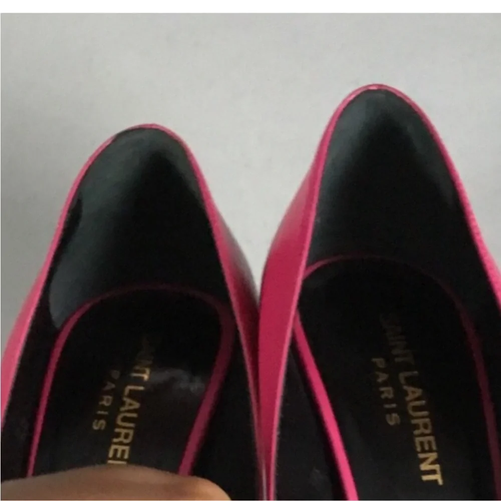 SAINT LAURENT AUTHENTIC COLOR FUCHSIA SLIM HEEL POINTY TOE LEATHER SIZE 38 - Picture 10 of 16